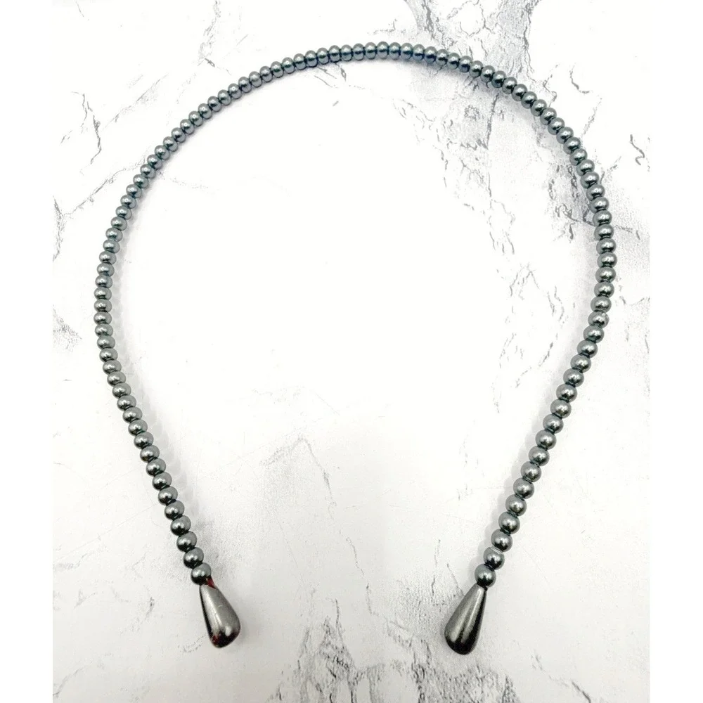 Lot of 2 Silver Tone Metal Headbands Plain and Beaded Hair‎ Accessories